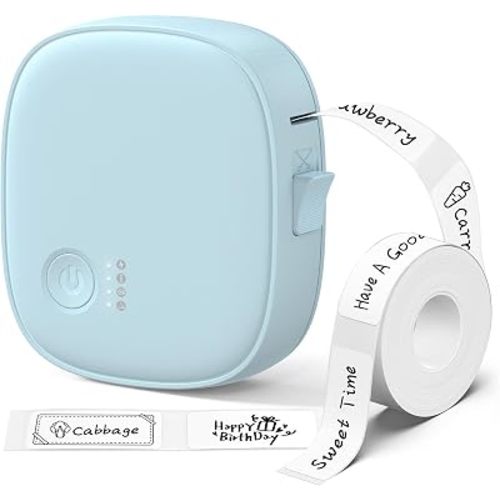 Mini Label Maker Machine with Tape AH-P05, Portable Bluetooth Mini Label Printer, Wireless Thermal Label Maker, Waterproof & Rechargeable, Built-in Cutter, for Home, Office, Kitchen – Blue