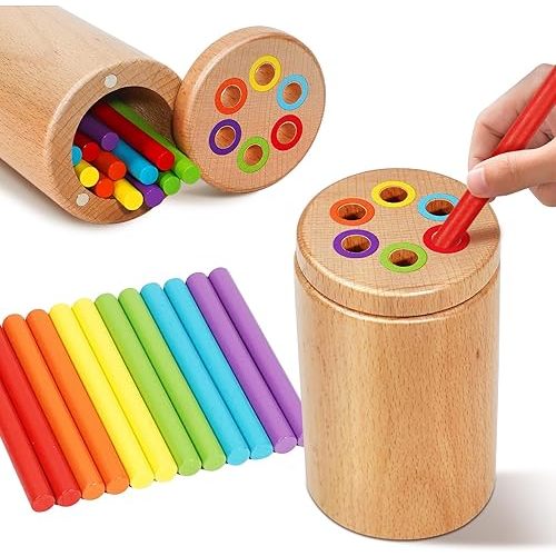 Montessori Toys for 1-3 Year Old, Travel Toys for Toddlers Wooden Color Sorting Toys for 18+ Month Old Boys Girls Learning Gifts for 2-4 Year Old Kids Christmas Birthday Stocking Stuffer