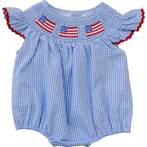 Flag Gingham Smocked Bubble Romper – August + Willow