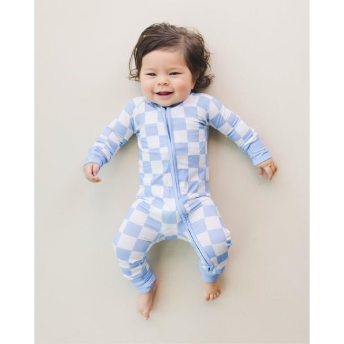 LPK Bamboo Zip Romper - Blue Checkered