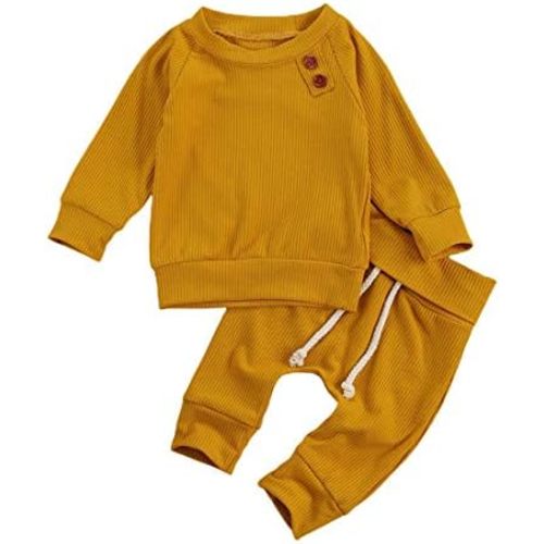 One opening Toddler Baby Boy Girl Clothes Outfits Ribbed Long Sleeve Pullover Sweatshirts Pants Newborn Girl Outfit Set