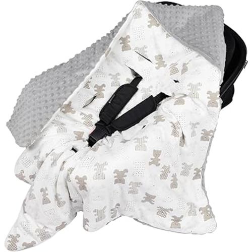 Bebamour Winter Car Seat Cover and Baby Swaddle Blanket - Newborn Wrap for Girls Boys, Warm Winter