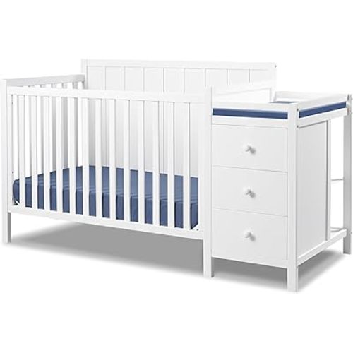 Sorelle Essex Crib & Changer - 4-in-1 Convertible Crib, Non-Toxic Finish, Wooden Baby Bed, Toddler Bed, Child’s Daybed, and Full-Size Bed, Nursery Furniture – White