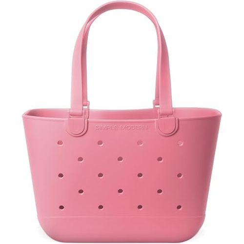 Simple Modern Large Beach Bag | Waterproof Getaway Rubber Tote with Zipper Pocket for Travel, Pool, Boat, Groceries, Sports | Velvet Pink