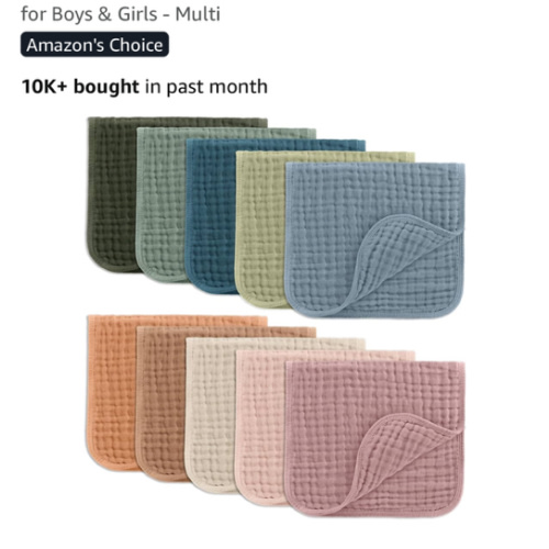 Comfy Cubs Muslin Burp Cloths 20" x 10", Pack of 10 - Large, 6-Layer, Ultra Absorbent 100% Cotton for Baby Drool and Messes - Soft, Safe & Gentle Baby Burp Cloths for Boys & Girls - Multi