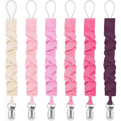 TenderBabe Pacifier Clip,6 Pack Pacifier Holder Clip with Adorable Frill Design,Soft Flexible Binky Clips for Baby Girl and Boy
