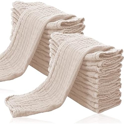 24 Pack Muslin Burp Cloths for Baby - Ultra-Soft 100% Cotton Baby Washcloths - Large 20'' by 10'' Super Absorbent Milk Spit Up Rags - Burpy Cloths for Unisex, Boy, Girl - Brown