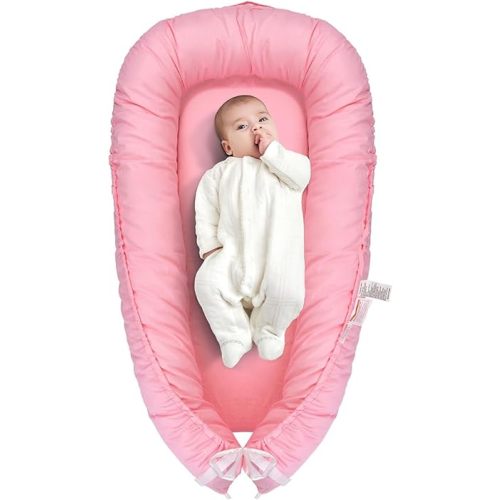 Baby Lounger for Newborn, Infant Lounger for 0-24 Months, Co Sleeper for Girls Boys, 100% Cotton Soft Adjustable Baby Floor Seat for Travel, Portable Baby Nest Lounger(Pink)