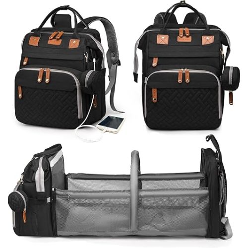 Baby Diaper Bags with Changing Station, Waterproof Diaper Bag Backpack for Moms Dads with USB Charging Port, Baby Shower Gifts, Large Capacity diaper backpack, Black