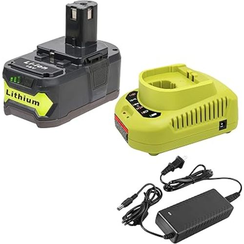18V Battery and Charger Combo for Ryobi 18 Volt Cordless Tools Battery and P118B Charger, Cell9102 18V Battery Capacity Output 5.0Ah