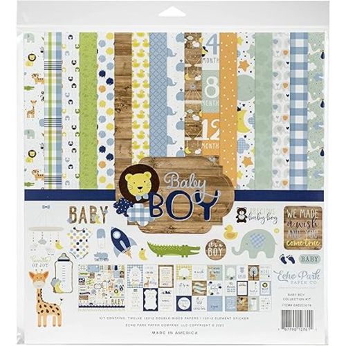 Echo Park Paper Company Baby Boy Collection Kit paper, blue, green, mint, yellow 12-x-12-Inch