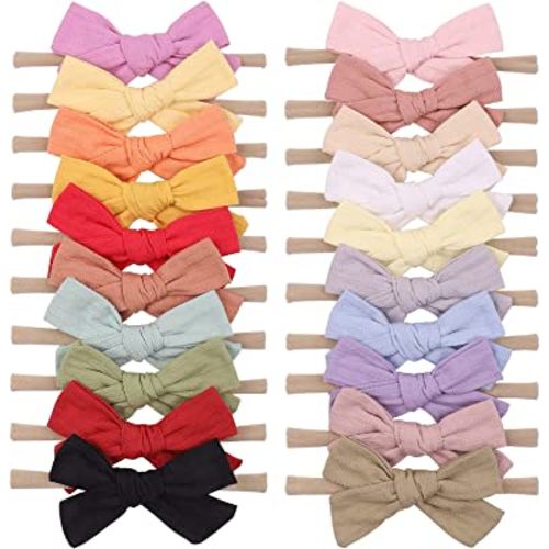 20pcs Baby Girls Cotton Hair Bows Headbands Nylon Hair Bands Elastic Hair Accessories for Newborn Kids Infants Toddlers
