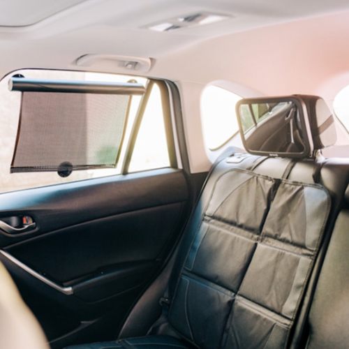 Sprucely Car Essentials Starter Kit (Mirror, Car Seat Protector, Sun Shades) - Black