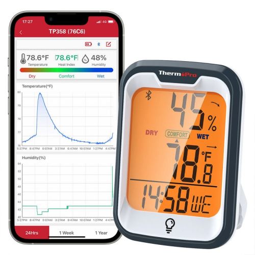 ThermoPro TP358W Hygrometer Indoor Thermometer for Home (iOS & Android) Bluetooth Hygrometer Thermometer Range to 260FT Humidity Monitor