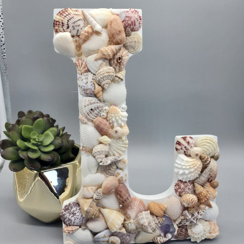Seashell Wall Art Initial Seashell Decorations for Beach House Gift for Housewarming