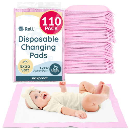 YANTONG Disposable Changing Pads for Baby (110 Pack) | 13" x 18" Pink Disposable Diaper Changing Pad Liners | Super Absorbent, Leak-Proof | Waterproof, Quick Dry Underpads