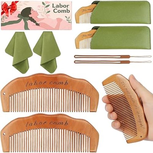 2 Pack Birthing Comb for Labor Pain, Natural Labor Wooden Comb for Women Pregnancy Gift, Delivery and Maternity Hospital Bag Essentials New Mom Gifts