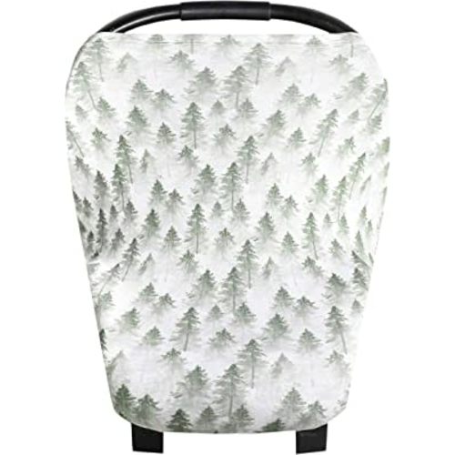 Baby Car Seat Cover Canopy and Nursing Cover Multi-Use Stretchy 5 in 1 Gift "Evergreen" by Copper Pearl