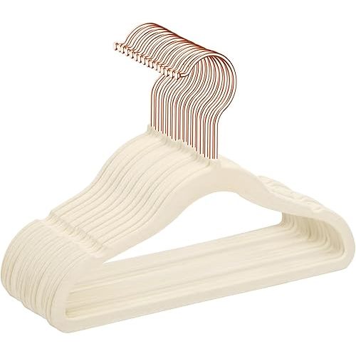 MIZGI Premium Kids Velvet Hangers (Pack of 50) with Copper/Rose Gold Hooks,Space Saving Ultra Thin,Non Slip Baby Hangers for Children's Skirt Dress Pants,Clothes Hangers(Ivory)