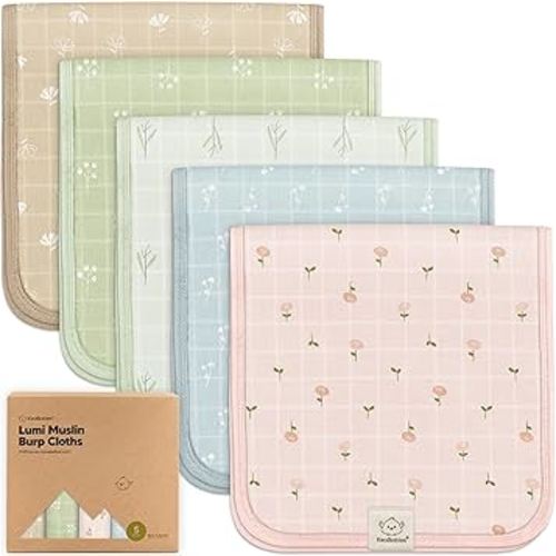 5-Pack Muslin Burp Cloths for Baby Boys, Girls - Baby Burp Cloths Neutral, Soft and Absorbent Burp Clothes, Burping Cloths for Babies, Burp Rags,Baby Girl & Boy Burp Cloth,Baby Essentials (Wild Bloom)
