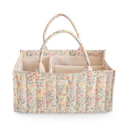 mushie Baby Diaper Caddy | Newborn Essentials Organizer for Diaper Changing Station (Pastel Blooms)
