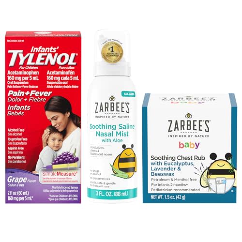 Tylenol and Zarbee’s Baby Essentials Bundle for Infants: Infants Acetaminophen Liquid Medicine, Zarbee's Baby Soothing Nasal Spray, and Zarbee's Baby Soothing Eucalyptus & Lavendar Chest Rub