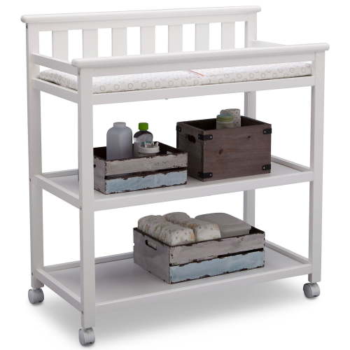 Delta Children Flat Top Changing Table with Wheels, white