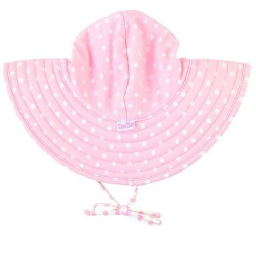 RuffleButts Girls UPF50+ Sun Protected Swim Hat - Pink Polka Dot, 6-10
