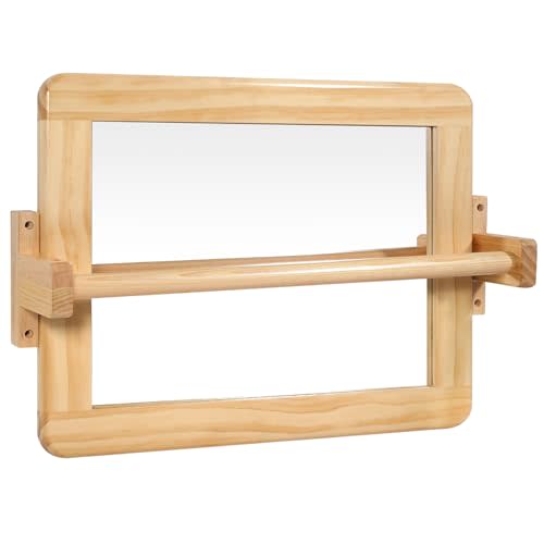 Montessori Mirror Baby Wall, Baby Pull Up Bar, Montessori 3-in-1 Shatterproof Mirror, Wooden Pull Up Bar, Toddler Pull Up Bar, (Small)