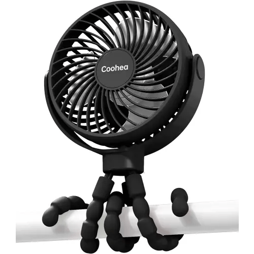 Stroller Fan Clip on for Baby, 4000mAh Rechargeable Battery Operated, Flexible Tripod, 3 Wind Speed, 360° Rotatable, Small Cooling Portable Fan for Car Seat Crib Golf Cart Bike Treadmill, Black