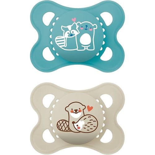 MAM Original Matte Baby Pacifier, Nipple Shape Helps Promote Healthy Oral Development, Sterilizer Case, Boy, 0-6 (Pack of 2)