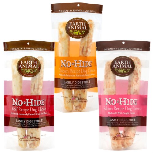 Earth Animal No-Hide Large Rolls Long Lasting Natural Rawhide Alternative Salmon Recipe Chew Dog Treats + 2 items
