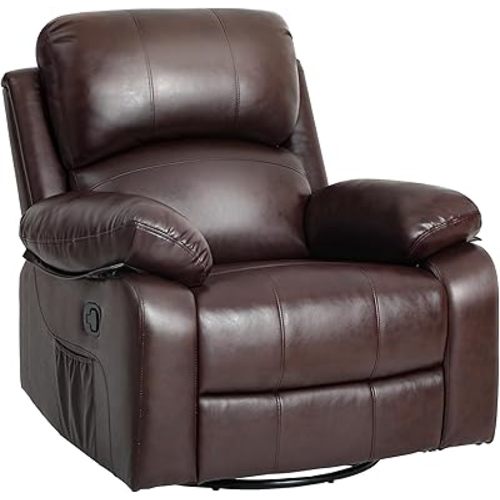 YITAHOME Oversized Rocker Recliner Chair: Manual Reclining Lazy Boy Chair with Heat & Massage, Overstuffed Armrest, Rocking Function, Faux Leather Recliner for Living Room with Side Pocket Brown