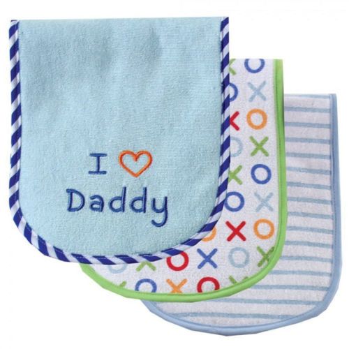 Luvable Friends Baby Boy Cotton Burp Cloths with Fiber Filling 3pk, Blue Dad, One Size