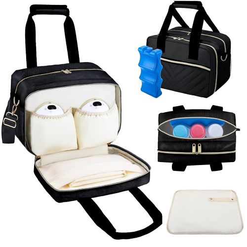 Breastmilk Cooler Bag with Ice Pack, Wearable Breast Pump Storage Bag, Insulated Bottle Travel Bag Compatible with Momcozy/Elvie/Willow, Fits Baby Bottles up to 9 Ounce with Shoulder Strap Black Mini