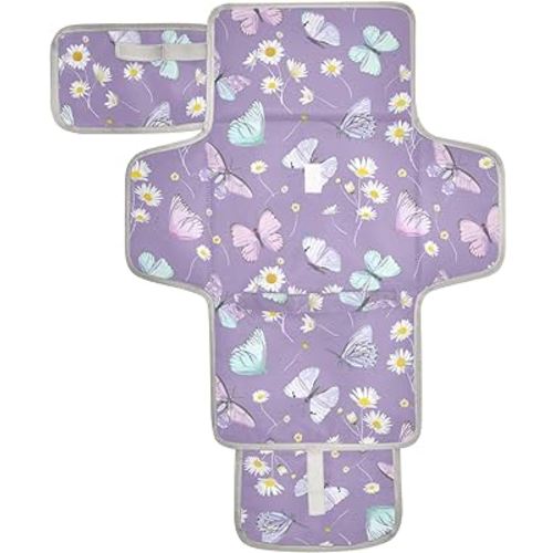 Portable Changing Pad for Baby - Butterfly Purple Waterproof Diaper Changing Mat Travel Changing Pad with Built-in Pillow - Shower Gift for Baby