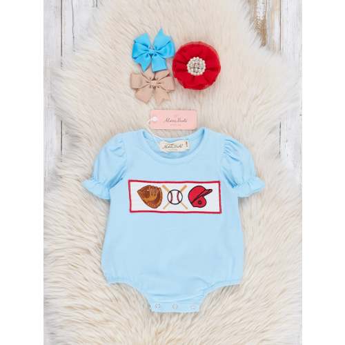 6-12 Smocked Baseball Season Ruffle Bubble