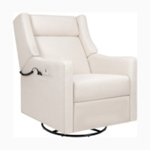 babyletto Kiwi Deluxe Power Recliner and Swivel Glider with Heat and Massage - Performance Cream Eco-Weave