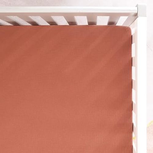 GRSSDER Soft Muslin Crib Sheet 1 Pack, 100% Cotton Crib Sheets with Deep Pocket for Boys and Girls, Fit Standard Crib Mattresses 52" x 28" Safe and Snug, Brick Red
