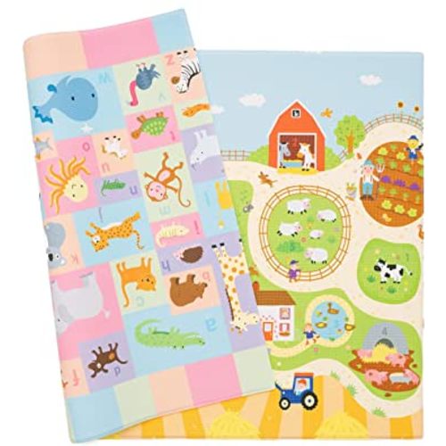 Baby Care Play Mat - Playful Collection (Busy Farm, Large) - Play Mat for Infants – Non-Toxic Baby Rug – Cushioned Baby Mat Waterproof Playmat – Reversible Double-Sided Kindergarten Mat