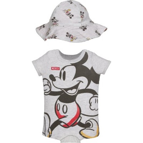 Disney Mickey Mouse Newborn Baby Boys Romper and Sunhat Oatmeal Heather 3-6 Months
