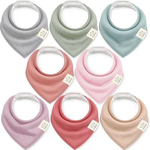 8pk Organic Baby Bandana Bibs for Drooling and Teething (Muted Pastel)