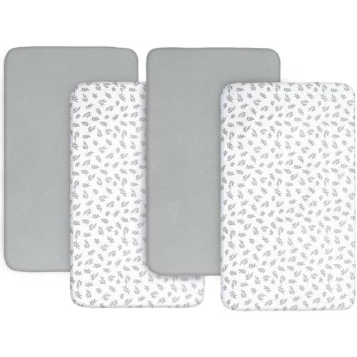Crib Sheets 4 Pack for Baby Boys & Girls, Neutral Crib Sheet Fitted 52'' x 28'' for Standard Crib & Toddler Mattress, Ultra Soft Material Baby Sheet, Grey Leaf