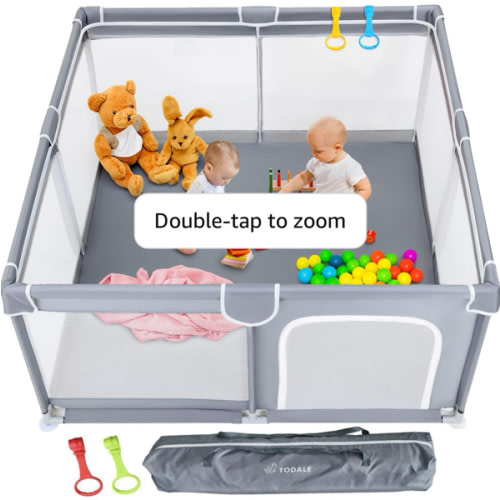 Todale 50”×50” Baby Playpen - Safe Infant & Toddler Gate for Crib - Portable Floor Yard with Anti-Slip Base and Breathable Mesh in Gray - Playpen for Babies and Toddlers, Gray