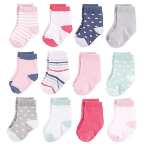 Hudson Baby® Size 0-6M 12-Pack Basic Girl Crew Socks