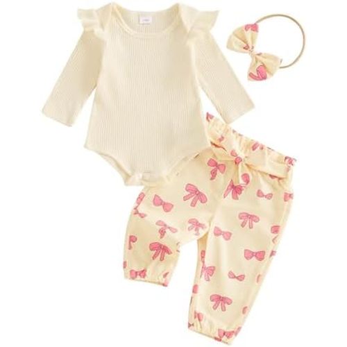 Newbron Baby Girl Fall Clothes Daisy Ribbed Knitted Long Sleeve Romper Long Pants 3 Pcs Infant Girl Winter Outfit