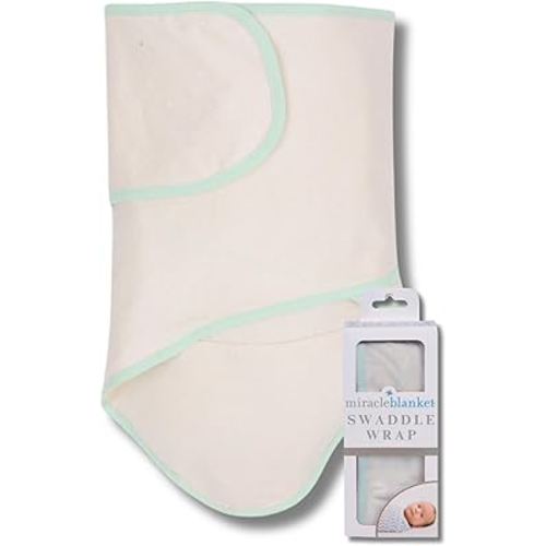 Miracle Blanket Swaddle Wrap – Help Your Newborn Sleep Longer – Soft & Secure Sleep Sack for Infants – Easy-to-Use Swaddling Blanket for a Calm Baby (Beige with Green Trim)