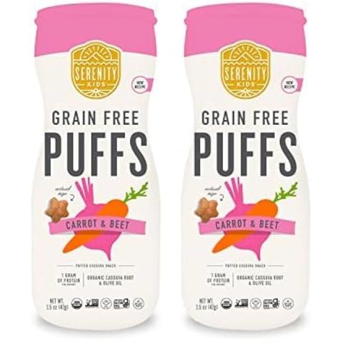 Serenity Kids 6+ Months Grain Free Puffs Toddler & Baby Snack | No Added Sugar, Gluten & Rice Free, Allergen Free | Made with Organic Cassava, Veggies, and Herbs | Carrot & Beet | 1 Count (Pack of 2)