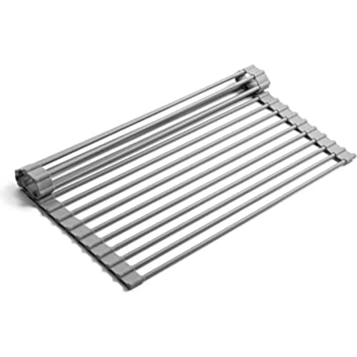 Bellemain Foldable Dish Drying Rack, Kitchen Rack, Sink Rack | Silicone Drying Rack, Dish Drying Mat, Stainless Steel Dish Drainer, Dish Rack Over Sink | Multipurpose Heat Resistant Mat (Gray, Large)