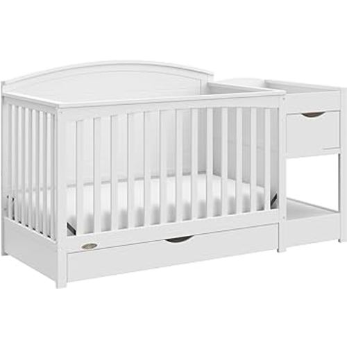 Graco Bellwood 5-in-1 Convertible Crib & Changer with Drawer (White) - GREENGUARD Gold Certified, Full-Size Storage Drawer, Converts to Toddler Bed and Full-Size Bed